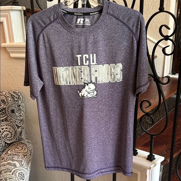 RUSSELL ATHLETIC TCU Horned Frogs Men’s Heathered Purple Dri-Fit Shirt, Medium - Picture 1 of 9